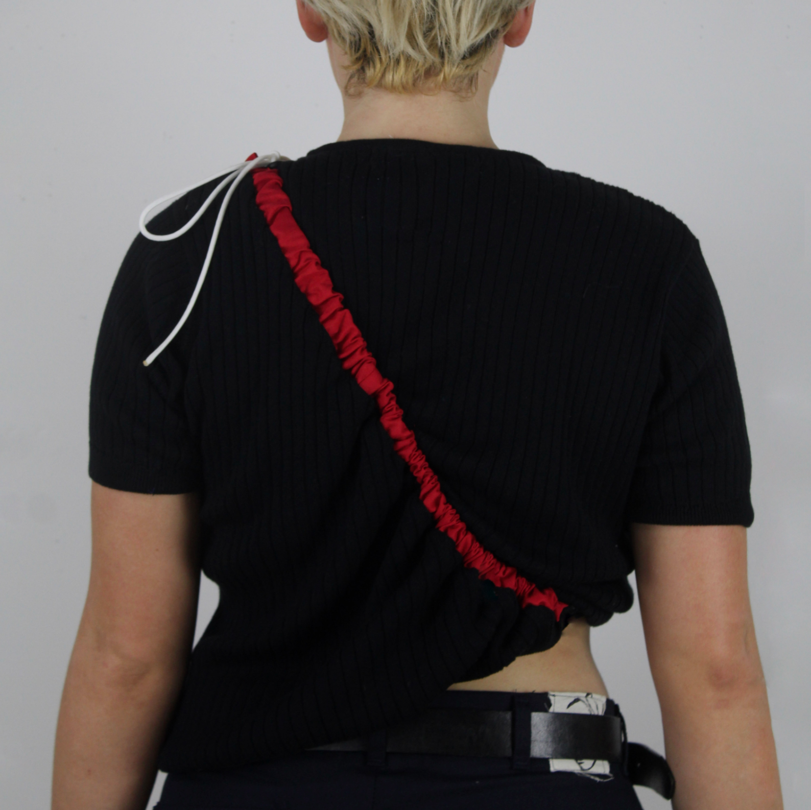 Black Knit w/ Red Drawstring