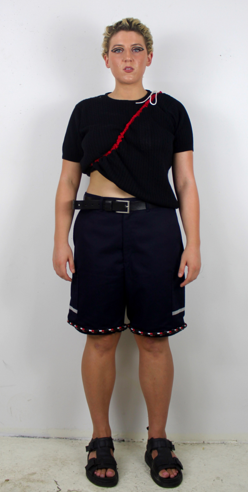 Black Knit w/ Red Drawstring