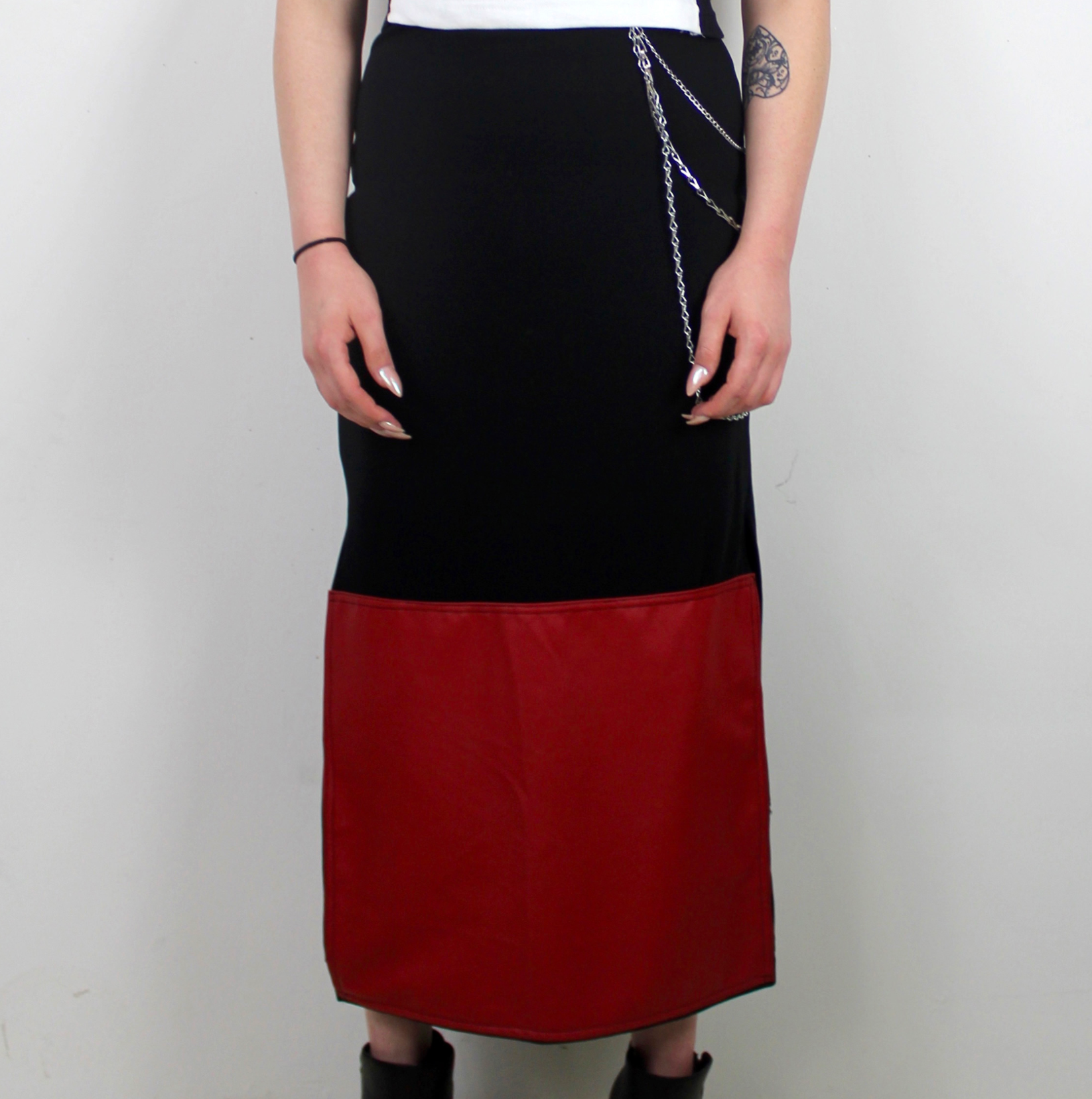 Long Black Skirt w/ Leather Panel
